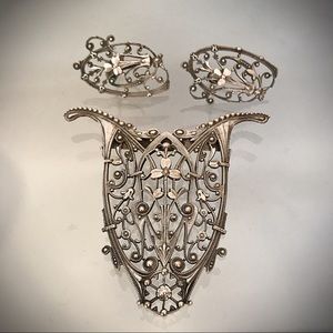 Art Nouveau Silver Tone Brooch and Earrings